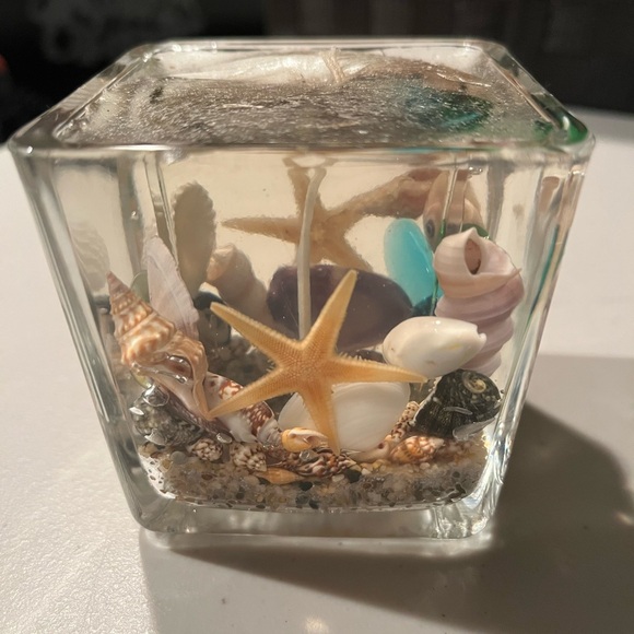 Decorative Glass Candle with Seashells and Starfish handmade - Picture 1 of 5
